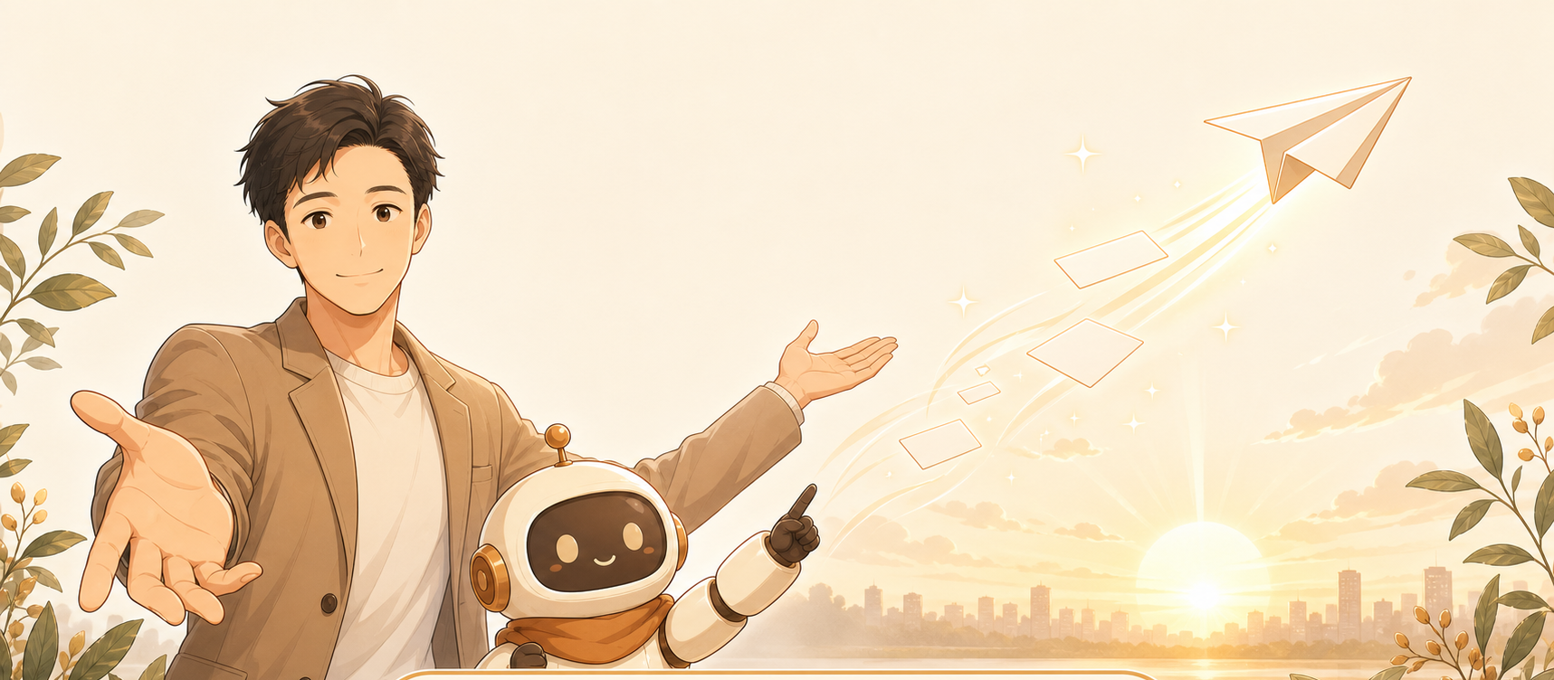 AI名刺で名刺を活かす男性とAIアシスタント